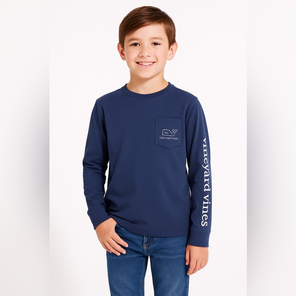 Vineyard Vines Vintage Whale Long Sleeve Pocket Tee Boys size S‎ (8-10)